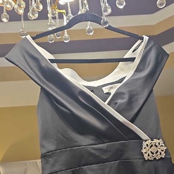 Victor Costa Black and White Jewel Midi Dress - Picture 3 of 16